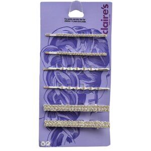 Claires Silver Crystal Bobby Pins Barrettes Hair Clips  6 Pack